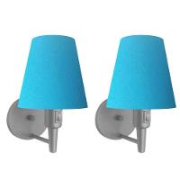 Kit-2 Arandela Cone Md-2013 Cinza C- Inter Liga E Desl Cúpula Em Tecido Azul Turquesa - Bivolt - 1