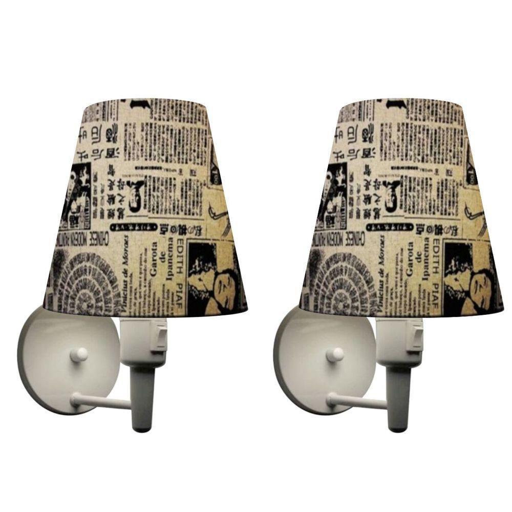 Kit-2 Arandela Cone Md-2013 Branco C- Inter Liga E Desl Cúpula Em Tecido Ny-jornal - Bivolt - 1