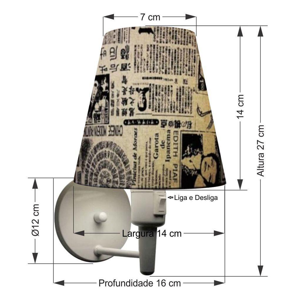 Kit-2 Arandela Cone Md-2013 Branco C- Inter Liga E Desl Cúpula Em Tecido Ny-jornal - Bivolt - 3