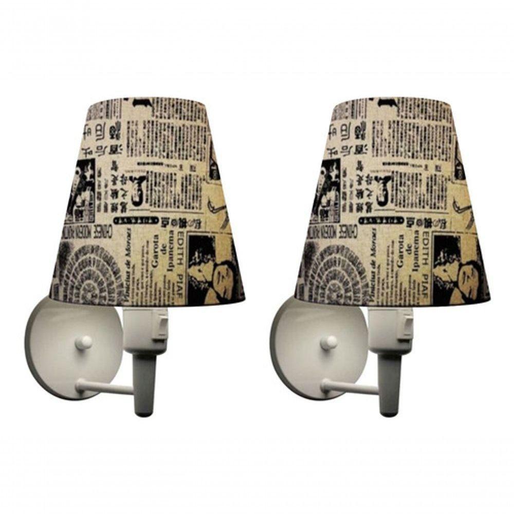 Kit-2 Arandela Cone Md-2013 Branco C- Inter Liga E Desl Cúpula Em Tecido Ny-jornal - Bivolt - 5