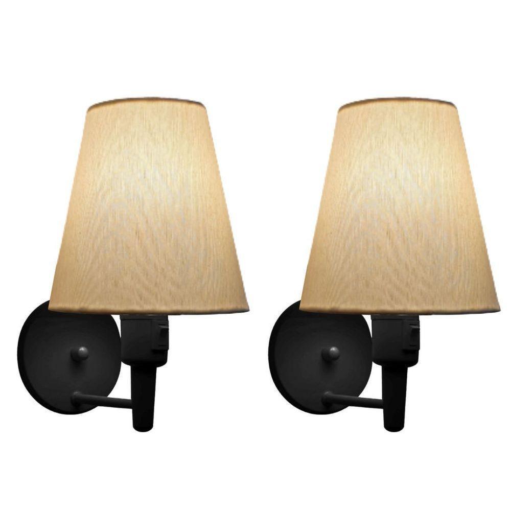 Kit-2 Arandela Cone Md-2013 Preto C- Inter Liga E Desl Cúpula Em Tecido Algodão Crú - Bivolt - 1