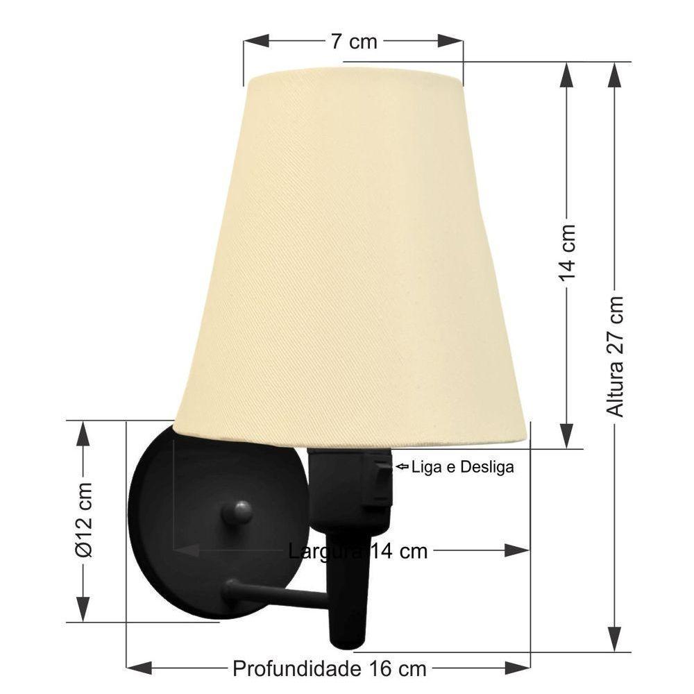 Kit-2 Arandela Cone Md-2013 Preto C- Inter Liga E Desl Cúpula Em Tecido Algodão Crú - Bivolt - 3