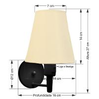 Kit-2 Arandela Cone Md-2013 Preto C- Inter Liga E Desl Cúpula Em Tecido Algodão Crú - Bivolt - 3