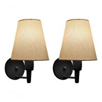 Kit-2 Arandela Cone Md-2013 Preto C- Inter Liga E Desl Cúpula Em Tecido Algodão Crú - Bivolt - 5