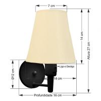 Kit-2 Arandela Cone Md-2013 Preto C- Inter Liga E Desl Cúpula Em Tecido Algodão Crú - Bivolt - 7