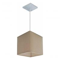 Lustre Pendente Quadrado Md-4224 Cúpula Em Tecido 16/16x16cm Algodão Crú - Bivolt