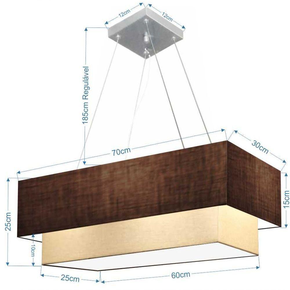 Lustre Pendente Retangular Vivare Md-4138 Cúpula Em Tecido 70x30cm X 60x25cm - Bivolt Café-algodão-crú 127/220v - 2