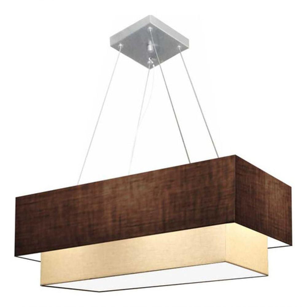 Lustre Pendente Retangular Vivare Md-4138 Cúpula Em Tecido 70x30cm X 60x25cm - Bivolt Café-algodão-crú 127/220v - 3
