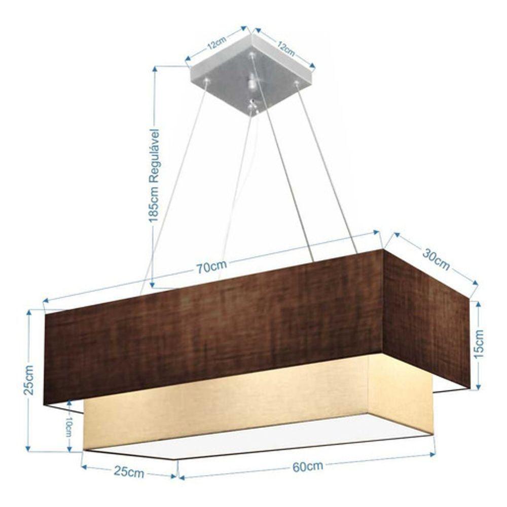 Lustre Pendente Retangular Vivare Md-4138 Cúpula Em Tecido 70x30cm X 60x25cm - Bivolt Café-algodão-crú 127/220v - 4