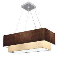 Lustre Pendente Retangular Vivare Md-4138 Cúpula Em Tecido 70x30cm X 60x25cm - Bivolt Café-algodão-crú 127/220v - 1