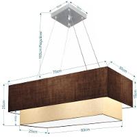 Lustre Pendente Retangular Vivare Md-4138 Cúpula Em Tecido 70x30cm X 60x25cm - Bivolt Café-algodão-crú 127/220v - 2