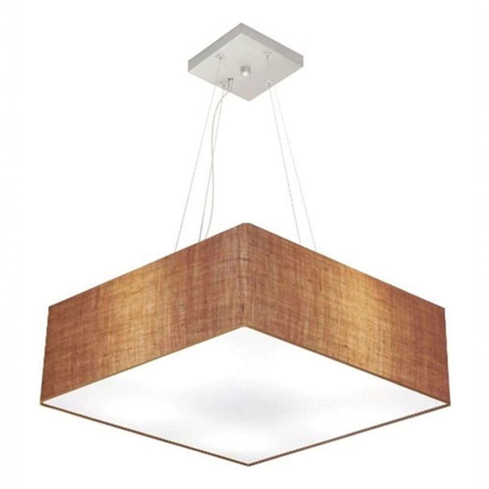 Lustre Pendente Quadrado Md-4137 Cúpula Em Tecido 15/70x70cm Palha - Bivolt - 3