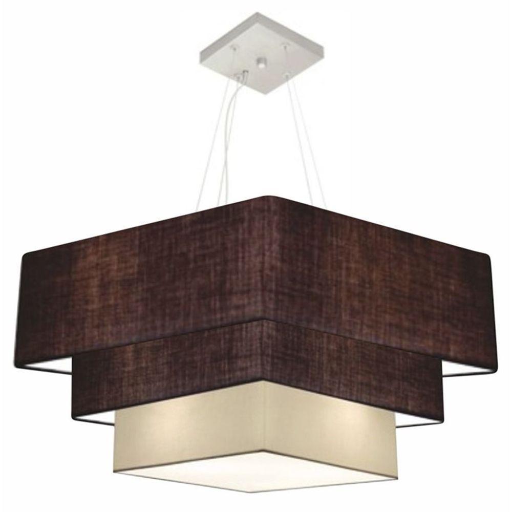 Lustre Pendente Triplo Quadrado Md-4165 Cúpula Em Tecido 80x70x60cm Café / Bege - Bivolt - 1