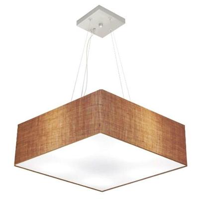 Lustre Pendente Quadrado Md-4032 Cúpula Em Tecido 15/50x50cm Palha - Bivolt