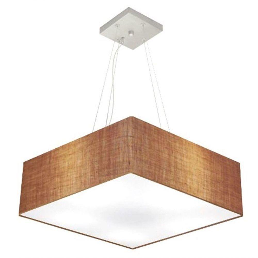 Lustre Pendente Quadrado Md-4198 Cúpula Em Tecido 15/60x60cm Palha - Bivolt - 1