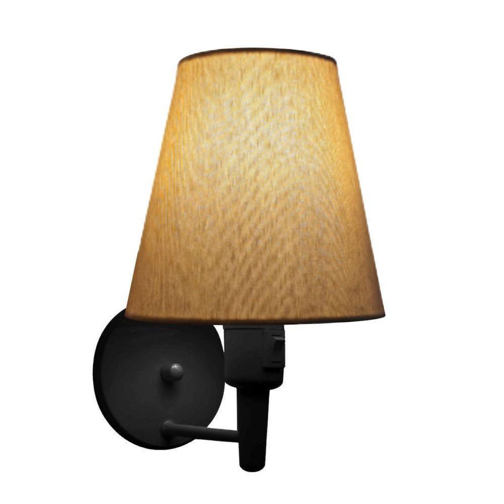 Kit-2 Arandela Cone Md-2013 Preto C- Inter Liga E Desl Cúpula Em Tecido Palha - Bivolt - 1