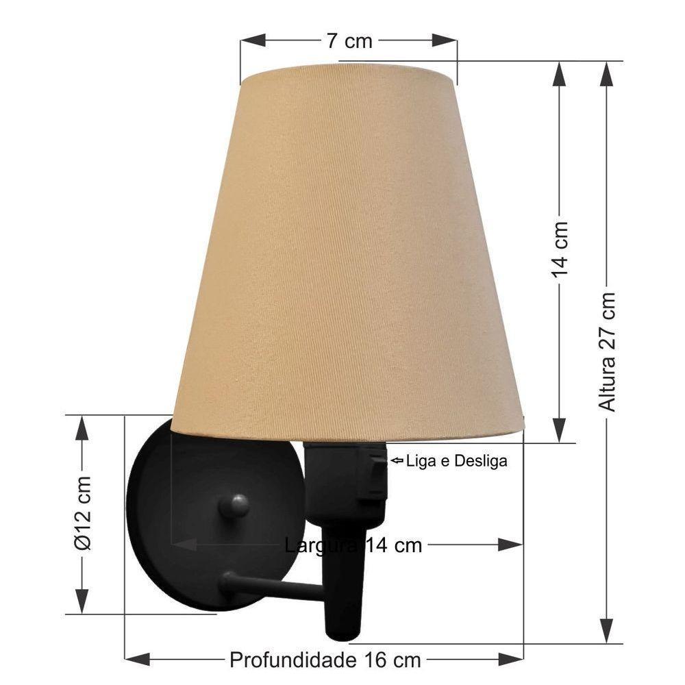 Kit-2 Arandela Cone Md-2013 Preto C- Inter Liga E Desl Cúpula Em Tecido Palha - Bivolt - 2