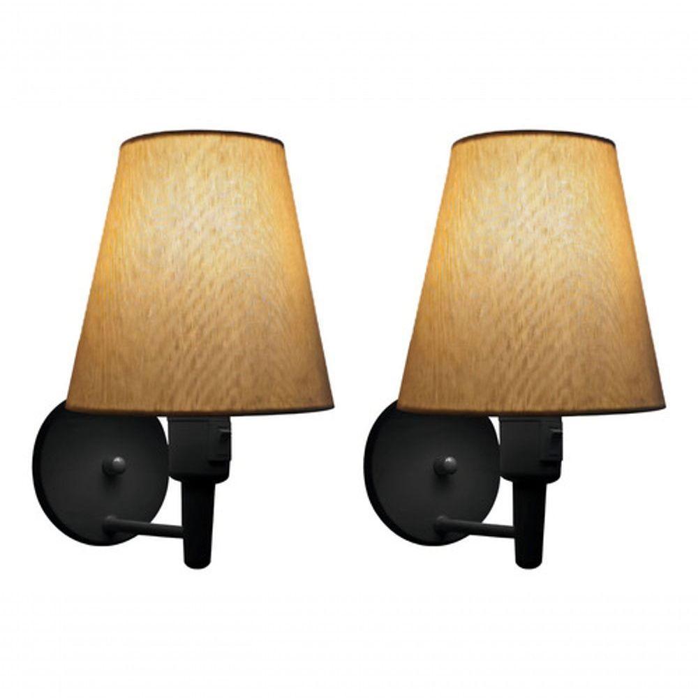 Kit-2 Arandela Cone Md-2013 Preto C- Inter Liga E Desl Cúpula Em Tecido Palha - Bivolt - 5