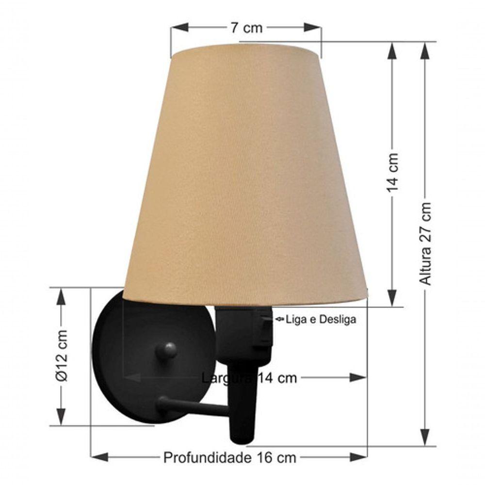 Kit-2 Arandela Cone Md-2013 Preto C- Inter Liga E Desl Cúpula Em Tecido Palha - Bivolt - 10