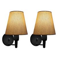 Kit-2 Arandela Cone Md-2013 Preto C- Inter Liga E Desl Cúpula Em Tecido Palha - Bivolt