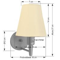 Kit-2 Arandela Cone Md-2013 Cinza C- Inter Liga E Desl Cúpula Em Tecido Algodão Crú - Bivolt