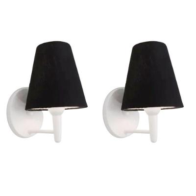 Kit-2 Arandela Cone Md-2004 Base Branco Cúpula Em Tecido 14-14x07cm Preto - Bivolt