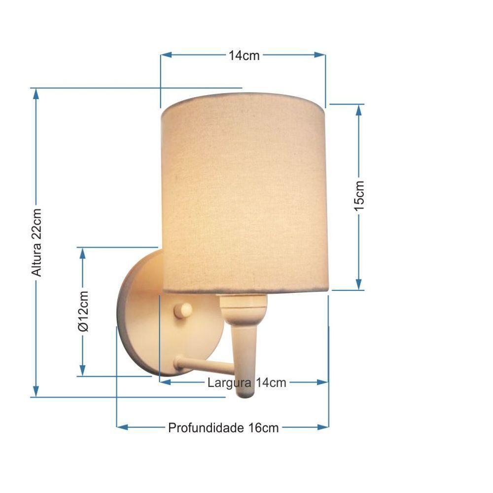 Arandela Cilindrica Md-2009 Base Branco Cúpula Em Tecido 14x15cm Algodão Crú - Bivolt - 3