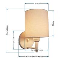 Arandela Cilindrica Md-2009 Base Branco Cúpula Em Tecido 14x15cm Algodão Crú - Bivolt - 6