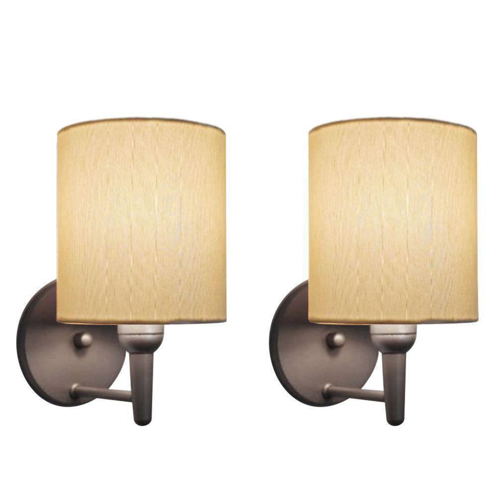 Kit-2 Arandela Cilíndrica Md-2009 Base Cinza Cúpula Em Tecido 14x15cm Algodão Crú - Bivolt - 1