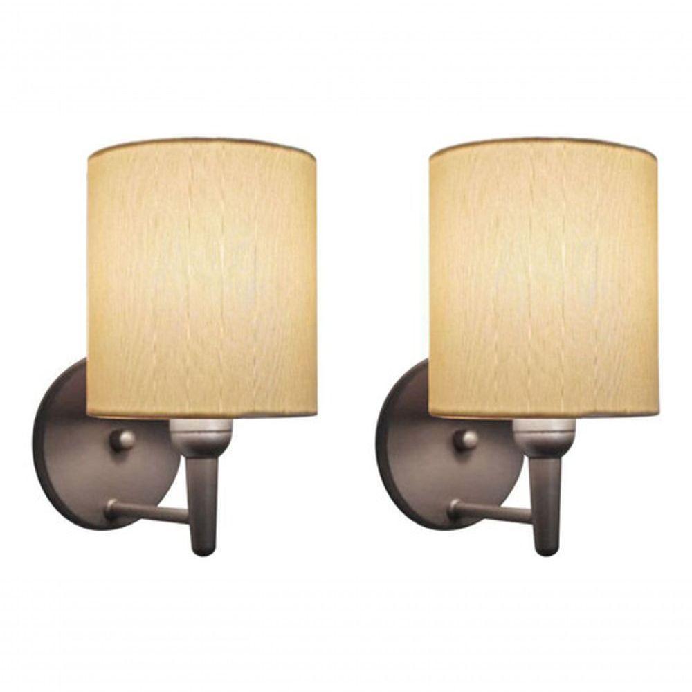 Kit-2 Arandela Cilíndrica Md-2009 Base Cinza Cúpula Em Tecido 14x15cm Algodão Crú - Bivolt - 4