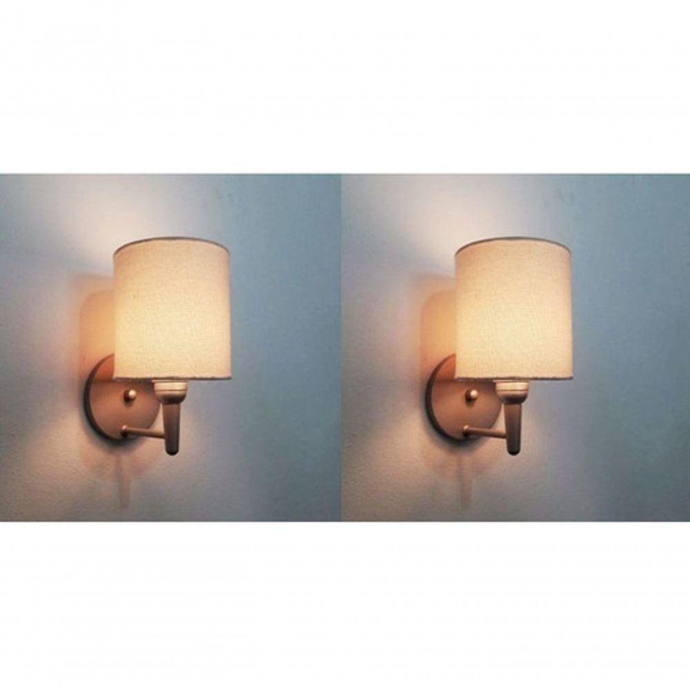 Kit-2 Arandela Cilíndrica Md-2009 Base Cinza Cúpula Em Tecido 14x15cm Algodão Crú - Bivolt - 7