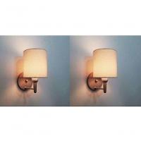 Kit-2 Arandela Cilíndrica Md-2009 Base Cinza Cúpula Em Tecido 14x15cm Algodão Crú - Bivolt - 7