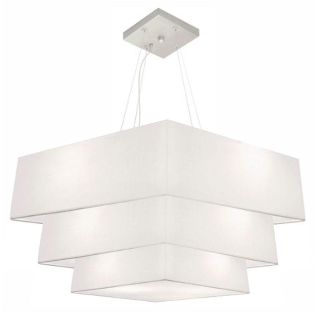 Lustre Pendente Triplo Quadrado Md-4165 Cúpula Em Tecido 80x70x60cm Branco - Bivolt - 1