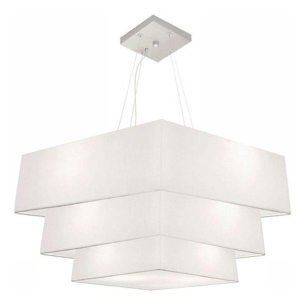 Lustre Pendente Triplo Quadrado Md-4165 Cúpula Em Tecido 80x70x60cm Branco - Bivolt - 3