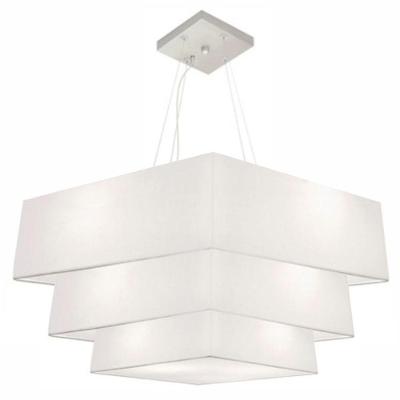 Lustre Pendente Triplo Quadrado Md-4165 Cúpula Em Tecido 80x70x60cm Branco - Bivolt