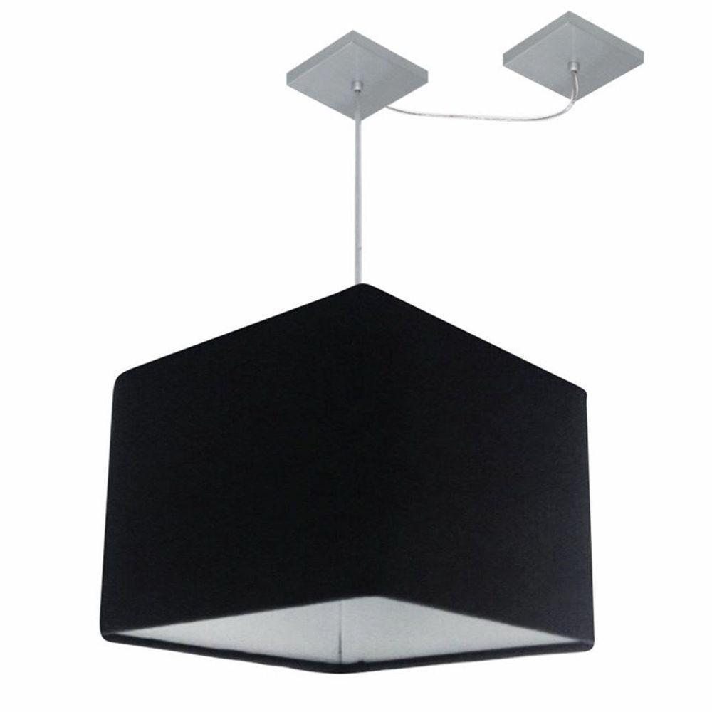 Lustre Pendente Quadrado Com Desvio Md-4268 Cúpula Em Tecido 30/35x35cm Preto - Bivolt - 1