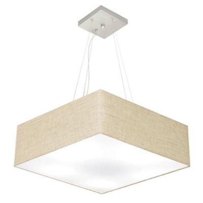 Lustre Pendente Quadrado Md-4032 Cúpula Em Tecido 15/50x50cm Rustico Bege - Bivolt