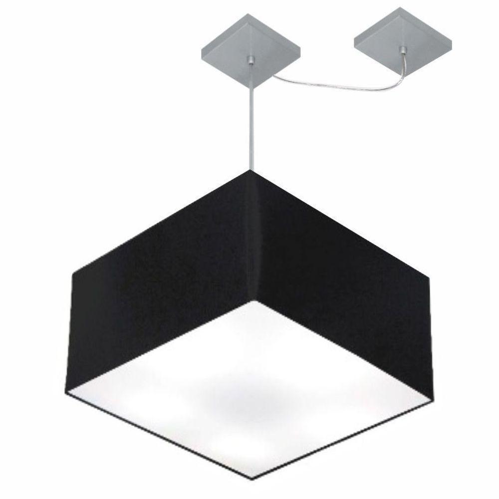 Lustre Pendente Quadrado Com Desvio Md-4271 Cúpula Em Tecido 30/40x40cm Preto - Bivolt - 1