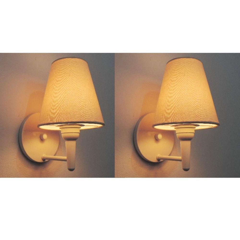 Kit-2 Arandela Cone Md-2004 Base Branco Cúpula Em Tecido 14-14x07cm Algodão Crú - Bivolt - 2