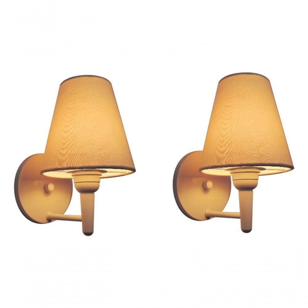 Kit-2 Arandela Cone Md-2004 Base Branco Cúpula Em Tecido 14-14x07cm Algodão Crú - Bivolt - 4