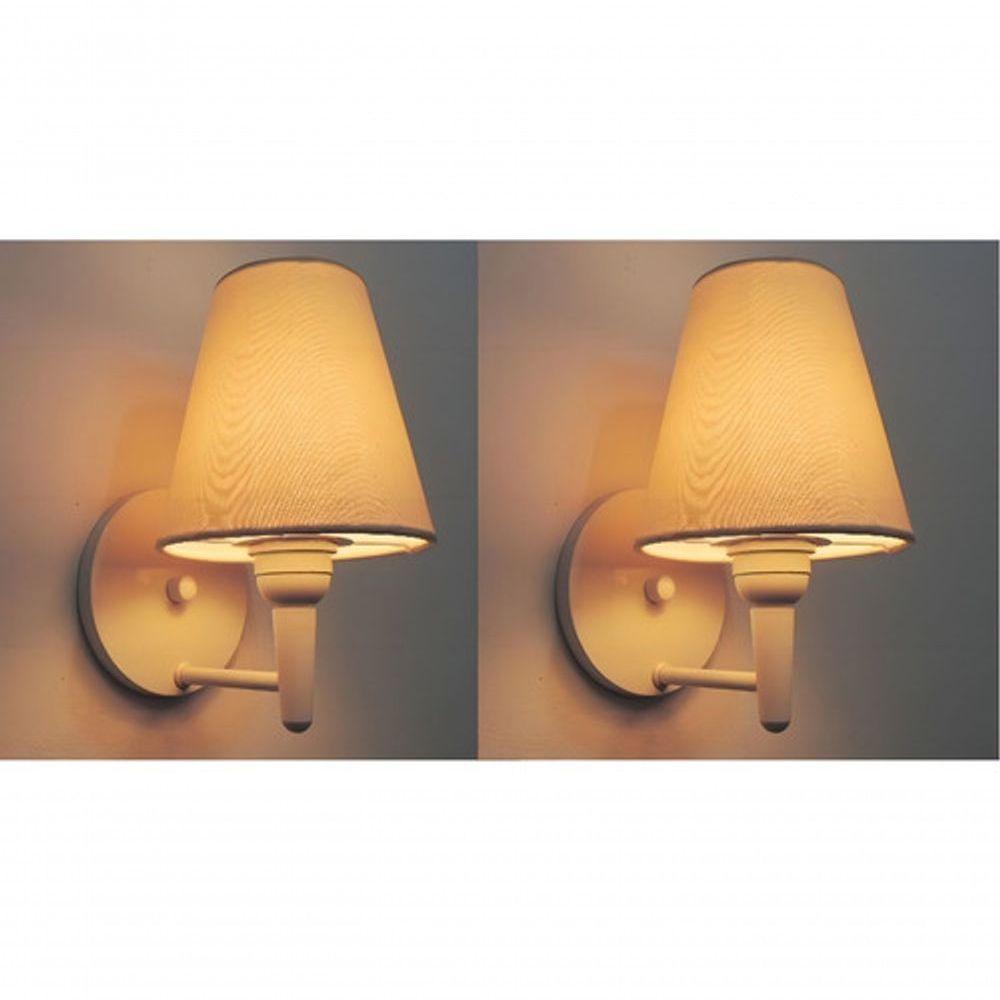 Kit-2 Arandela Cone Md-2004 Base Branco Cúpula Em Tecido 14-14x07cm Algodão Crú - Bivolt - 5