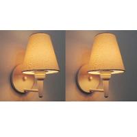 Kit-2 Arandela Cone Md-2004 Base Branco Cúpula Em Tecido 14-14x07cm Algodão Crú - Bivolt - 2