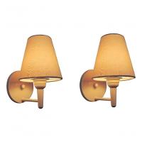 Kit-2 Arandela Cone Md-2004 Base Branco Cúpula Em Tecido 14-14x07cm Algodão Crú - Bivolt