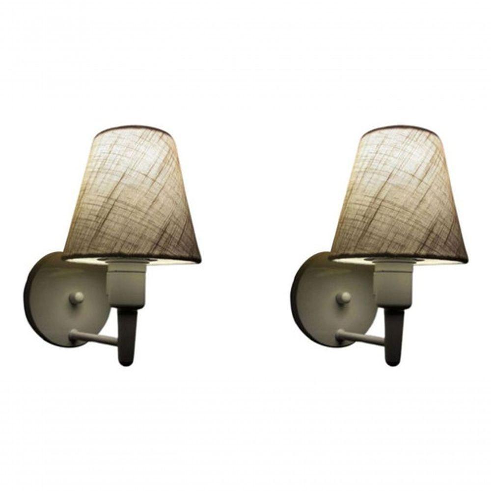 Kit-2 Arandela Cone Md-2012 Branco C- Inter Liga E Desl Cúpula Em Tecido Rustico Bege - Bivolt - 5