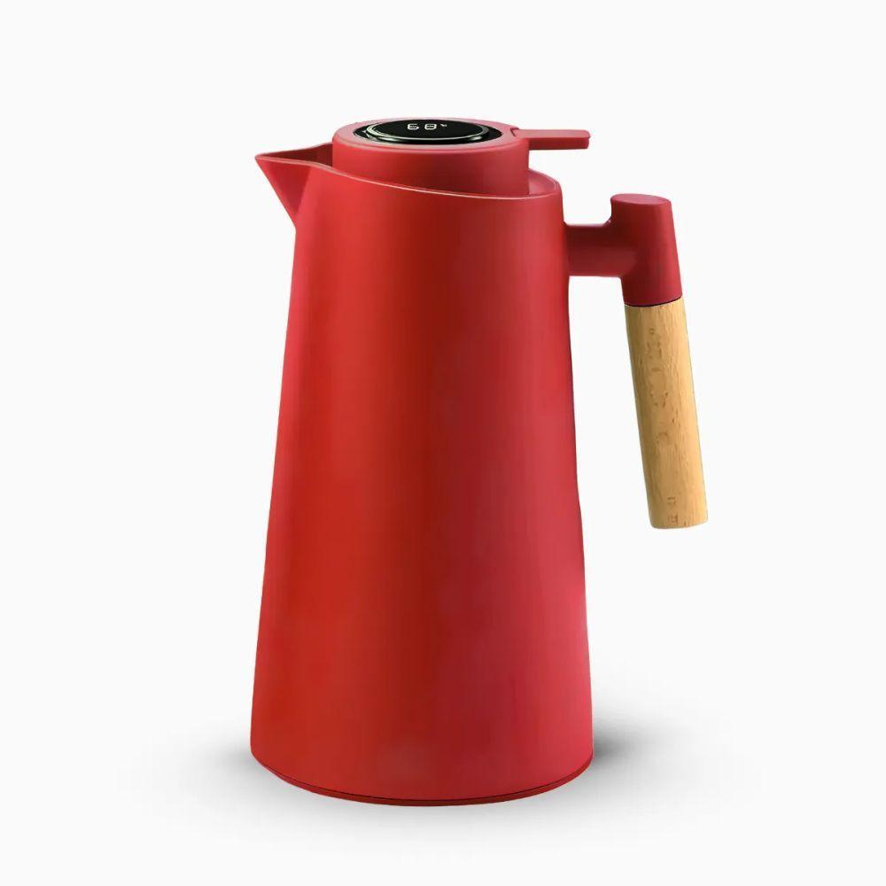 Garrafa Térmica Digital 1 Litro – Cabo Madeira, Display De Temperatura E Conservação Quente/frio Vermelha - 1