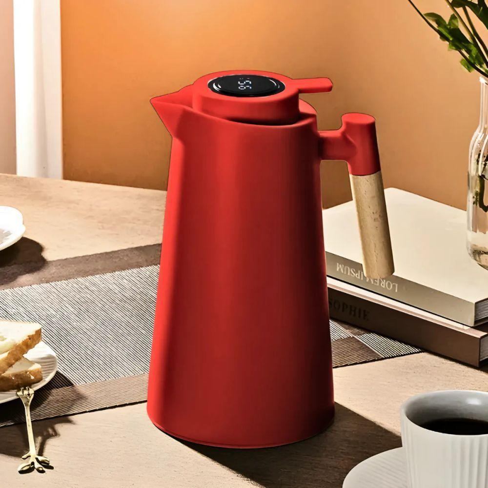 Garrafa Térmica Digital 1 Litro – Cabo Madeira, Display De Temperatura E Conservação Quente/frio Vermelha - 3