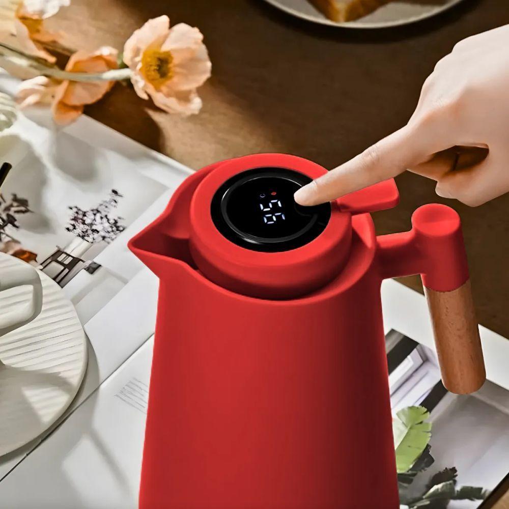 Garrafa Térmica Digital 1 Litro – Cabo Madeira, Display De Temperatura E Conservação Quente/frio Vermelha - 4