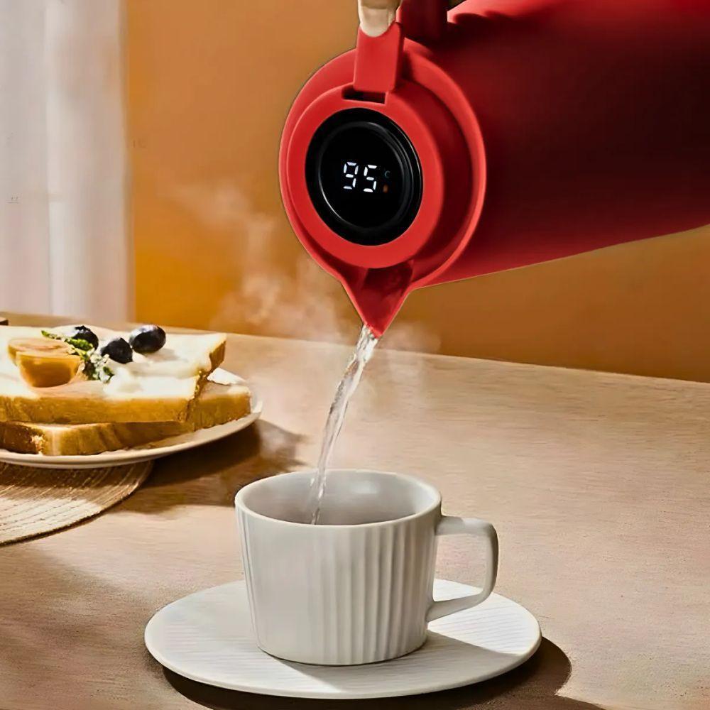 Garrafa Térmica Digital 1 Litro – Cabo Madeira, Display De Temperatura E Conservação Quente/frio Vermelha - 5