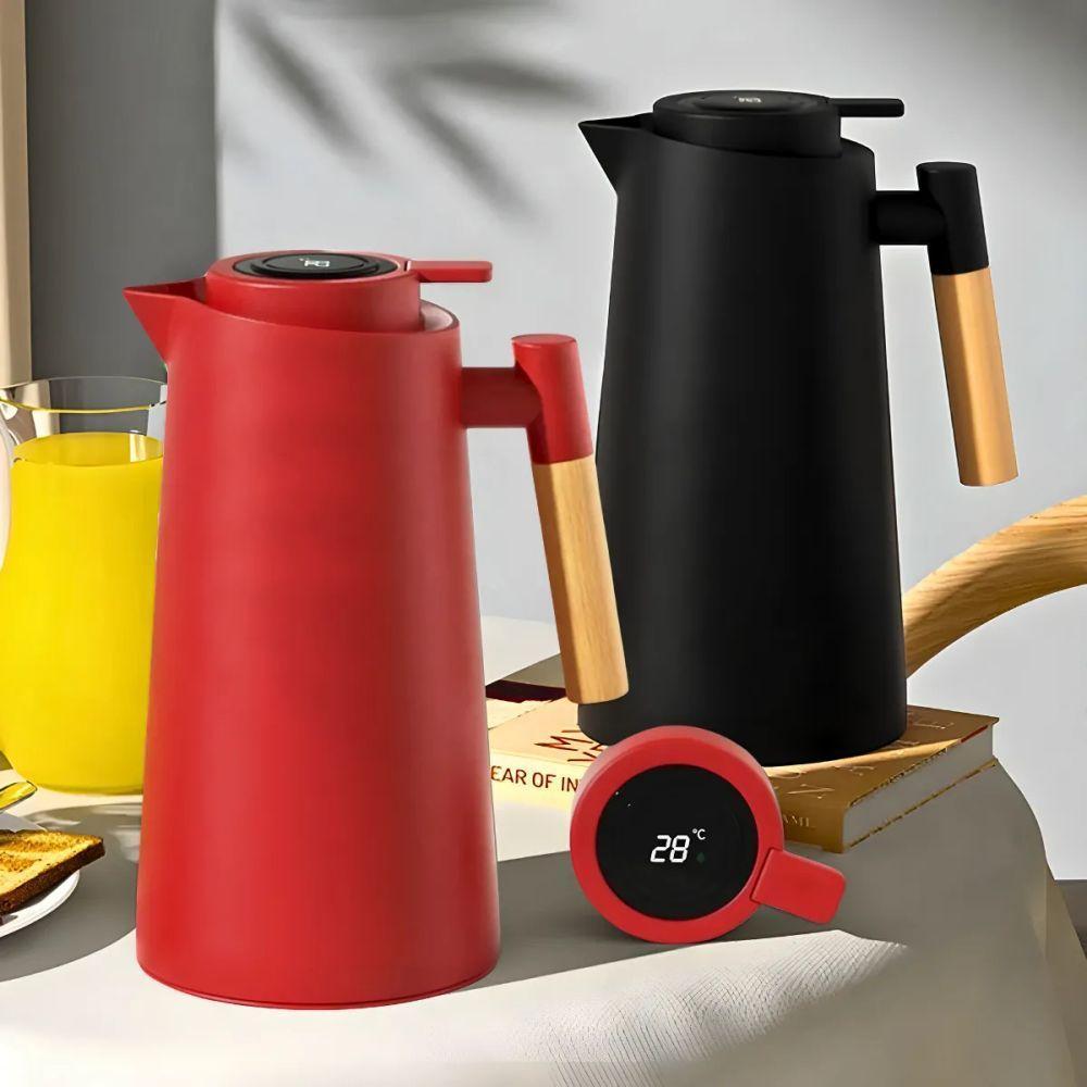 Garrafa Térmica Digital 1 Litro – Cabo Madeira, Display De Temperatura E Conservação Quente/frio Vermelha - 6