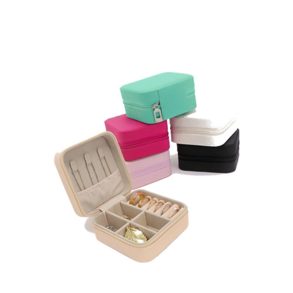 Porta-joias De Viagem Compacto Com Zíper – Couro Sintético, Compartimentos Para Anéis, Colares E Brincos Rosa Pink - 4